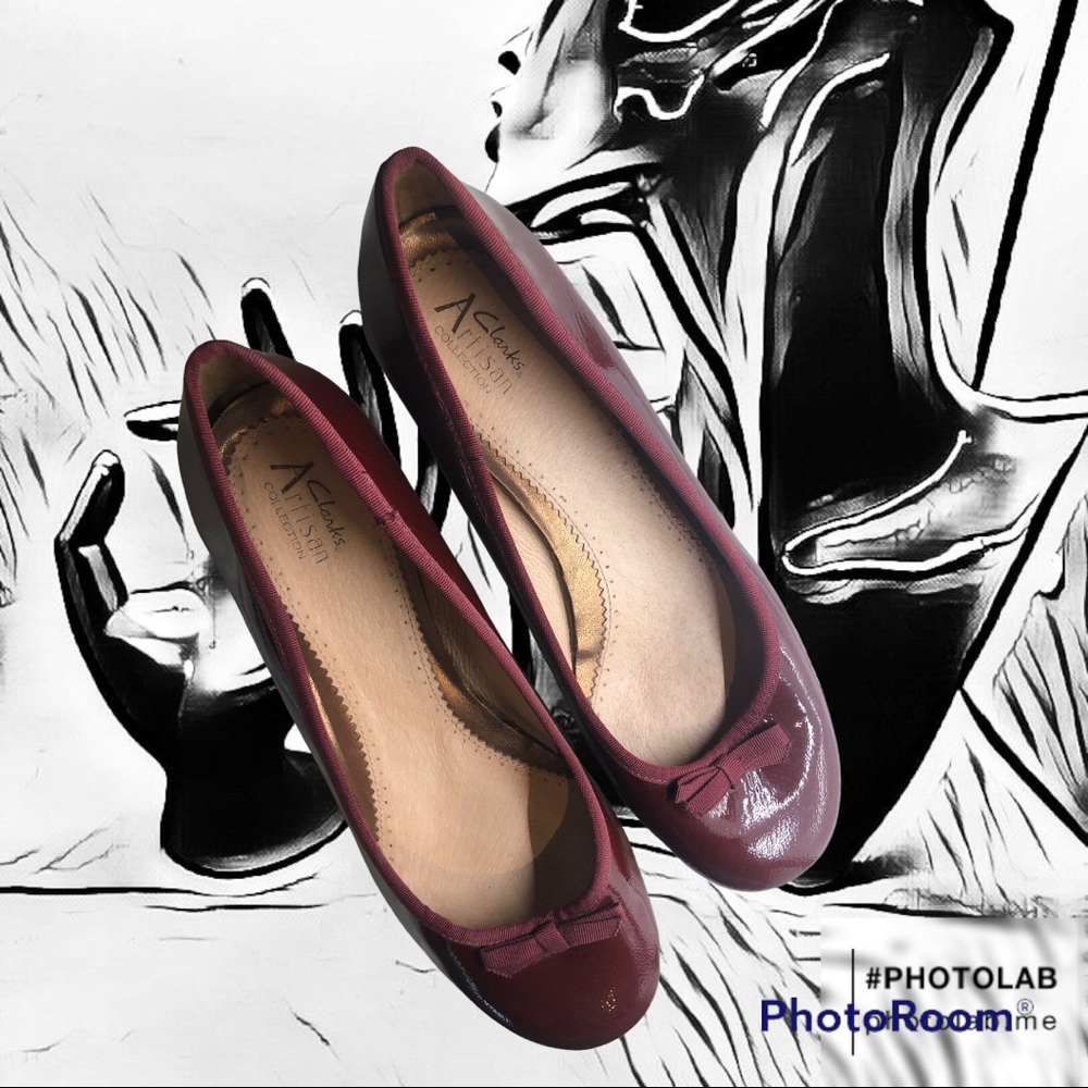 Clark's Artisan Burgundy Patent Ballet Flats